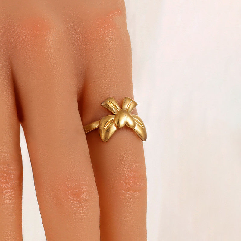 Gold-Plated Anti Tarnish Stainless Steel Bow Themed Adjustable Ring