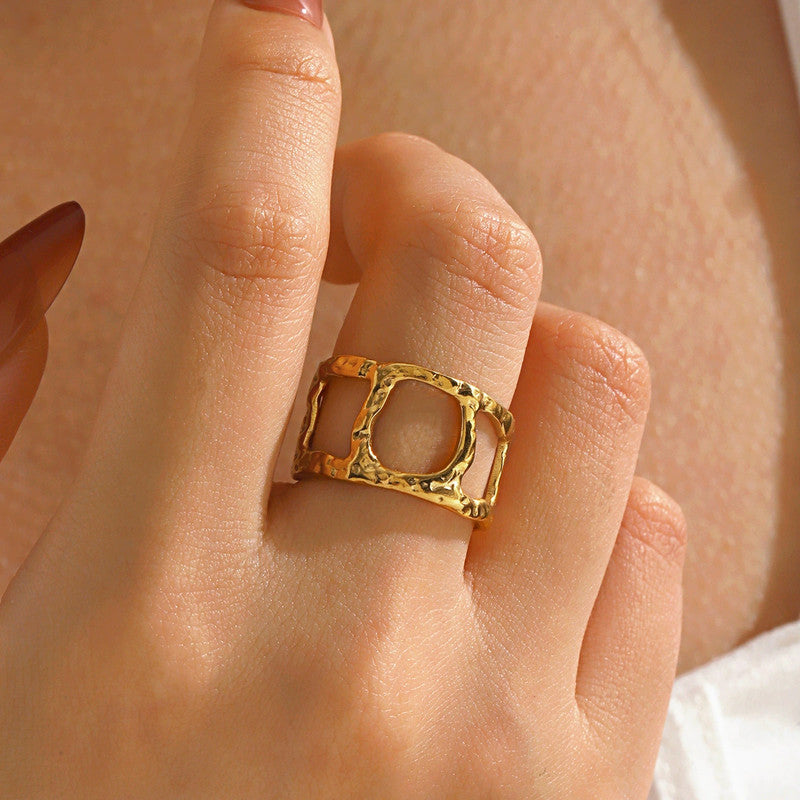 Gold-Plated Anti Tarnish Stainless Steel Contemporary Adjustable Ring