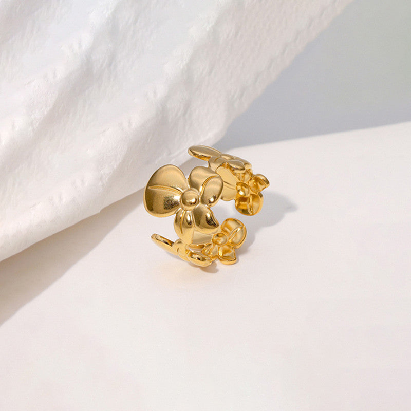 Gold-Plated Anti Tarnish Stainless Steel Floral Adjustable Ring