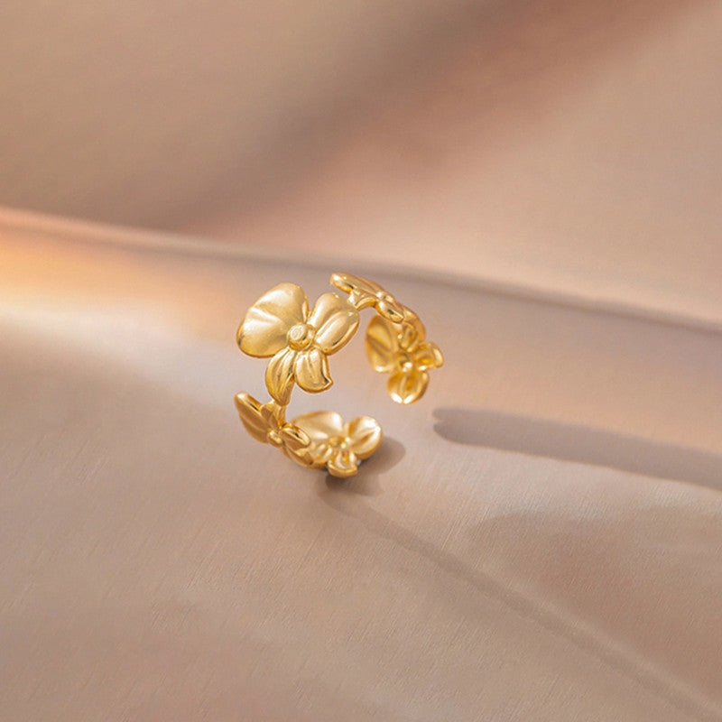 Gold-Plated Anti Tarnish Stainless Steel Floral Adjustable Ring