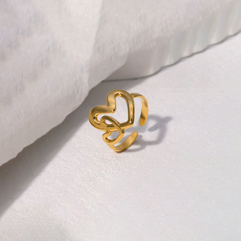 Gold-Plated Anti Tarnish Stainless Steel Heart Themed Adjustable Ring
