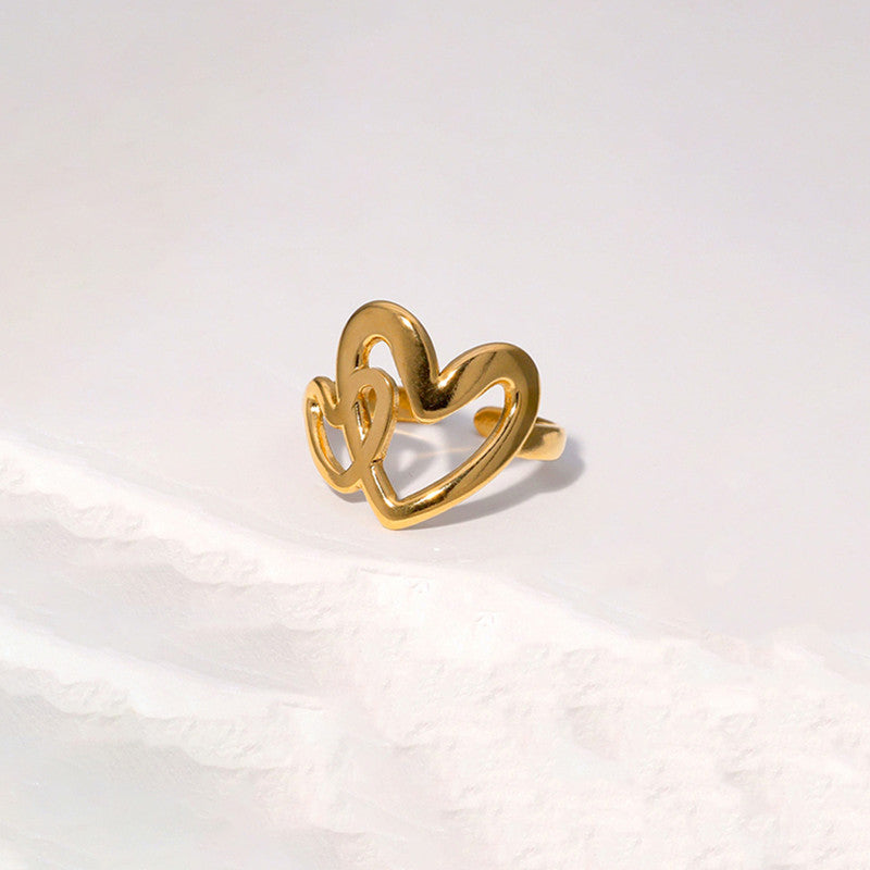 Gold-Plated Anti Tarnish Stainless Steel Heart Themed Adjustable Ring