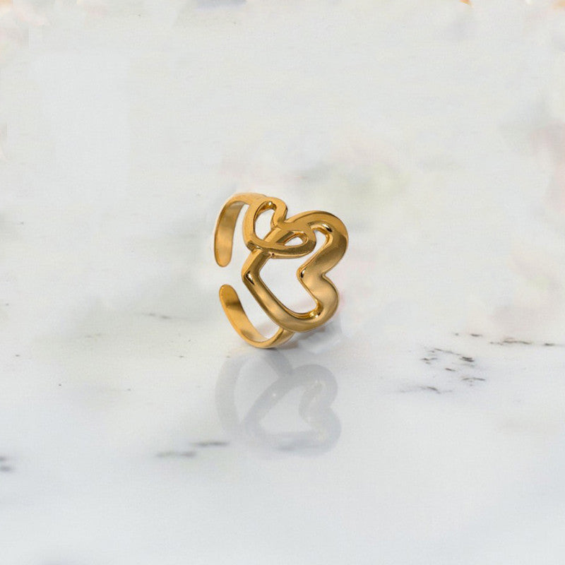 Gold-Plated Anti Tarnish Stainless Steel Heart Themed Adjustable Ring