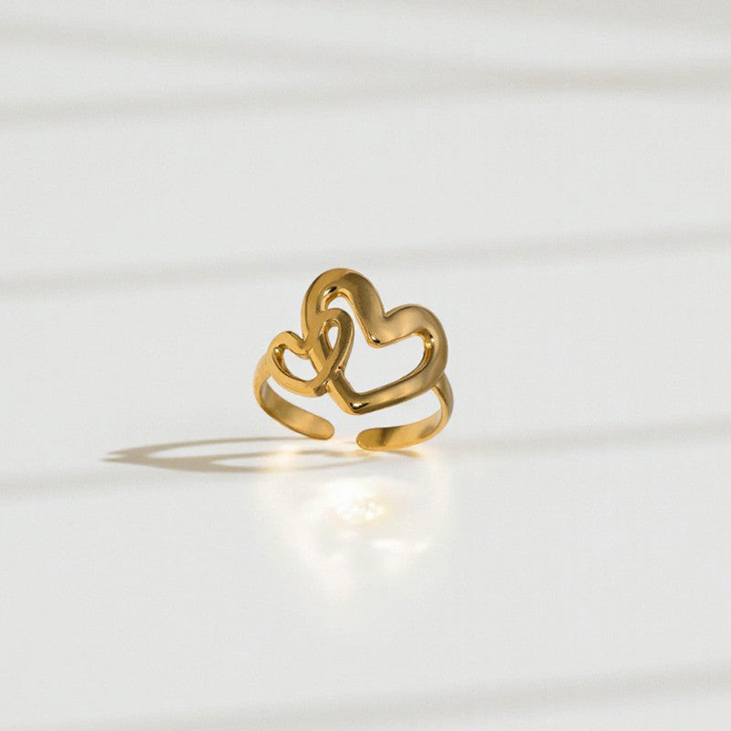 Gold-Plated Anti Tarnish Stainless Steel Heart Themed Adjustable Ring