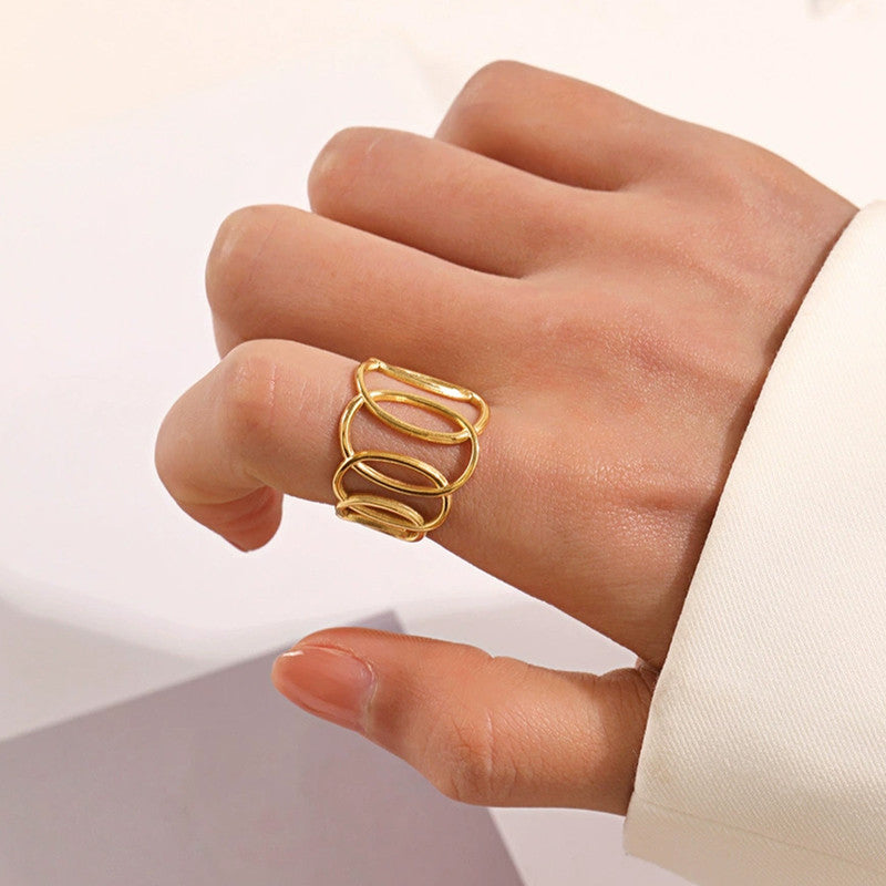 Gold-Plated Anti Tarnish Stainless Steel Endless Loops Adjustable Ring