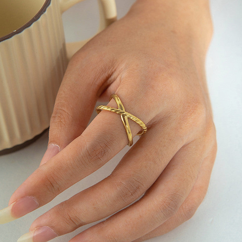 Gold-Plated Anti Tarnish Stainless Steel Cross Shaped Adjustable Ring