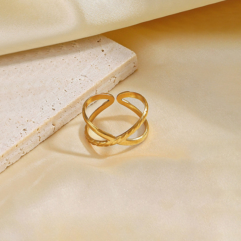 Gold-Plated Anti Tarnish Stainless Steel Cross Shaped Adjustable Ring