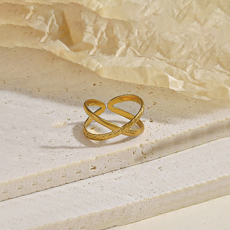 Gold-Plated Anti Tarnish Stainless Steel Cross Shaped Adjustable Ring