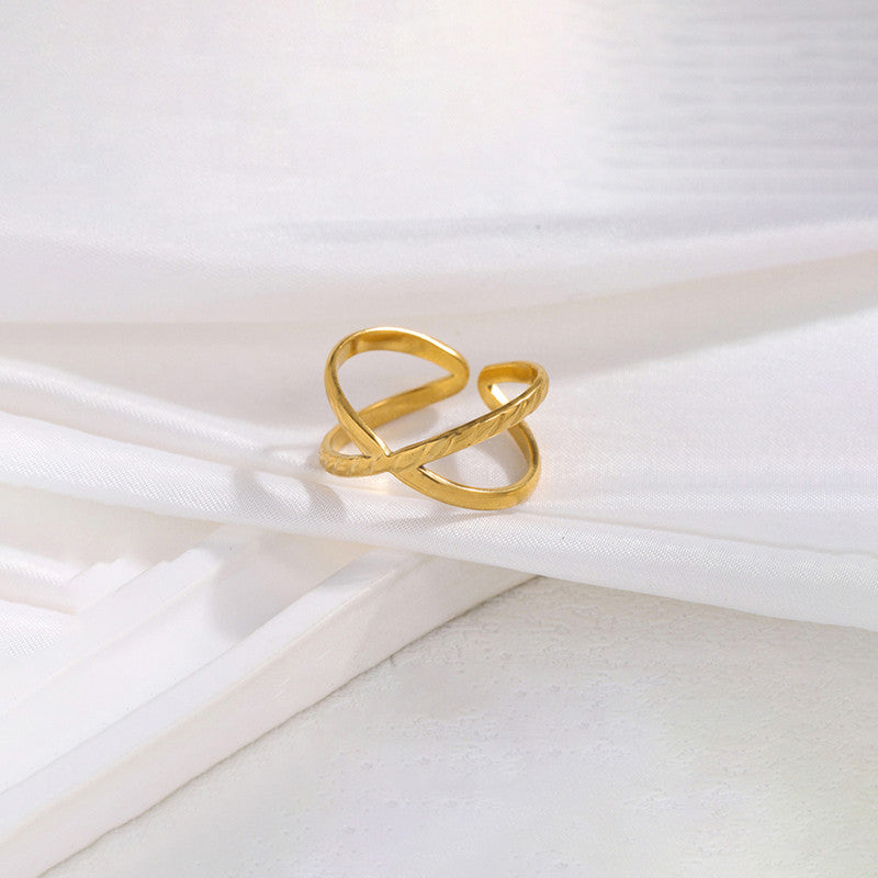Gold-Plated Anti Tarnish Stainless Steel Cross Shaped Adjustable Ring