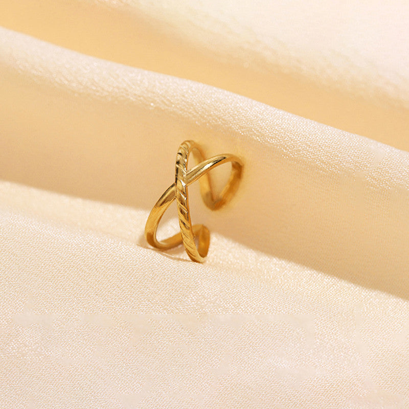 Gold-Plated Anti Tarnish Stainless Steel Cross Shaped Adjustable Ring