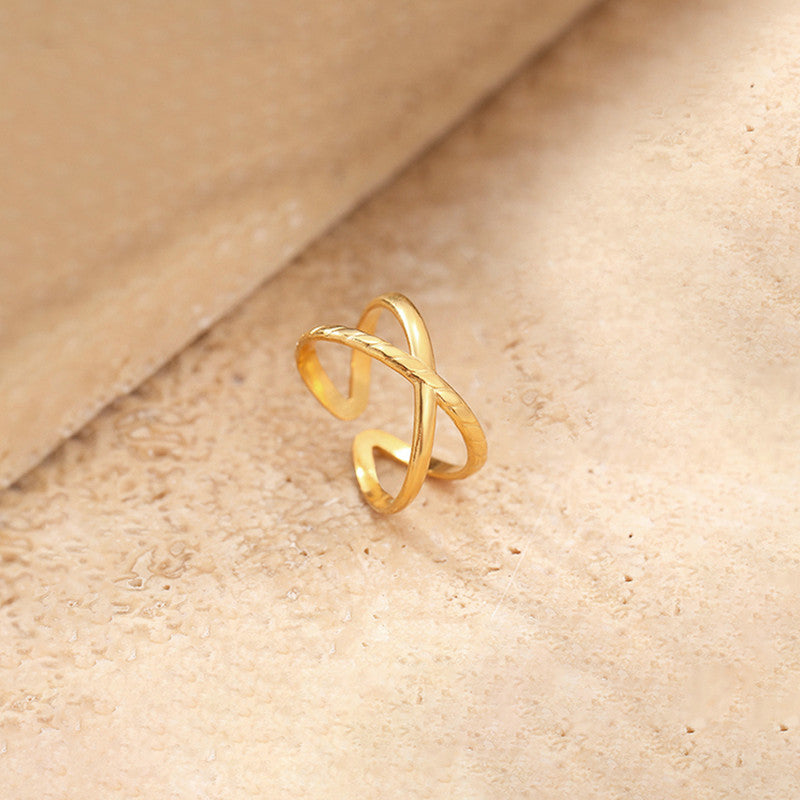 Gold-Plated Anti Tarnish Stainless Steel Cross Shaped Adjustable Ring