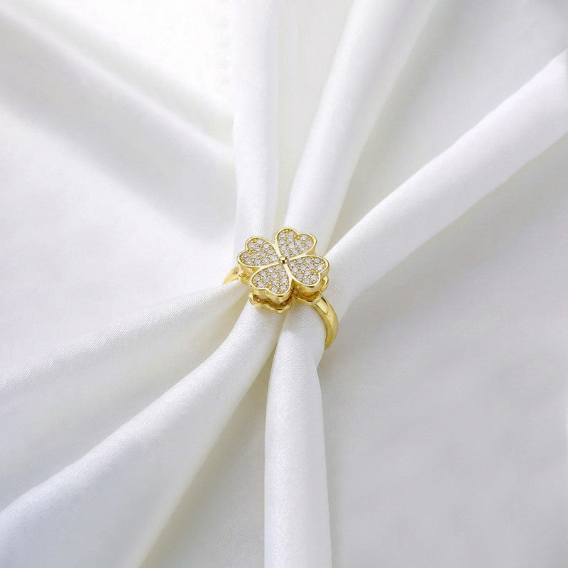Gold Plated Clover Themed Rotatable Adjustable Ring