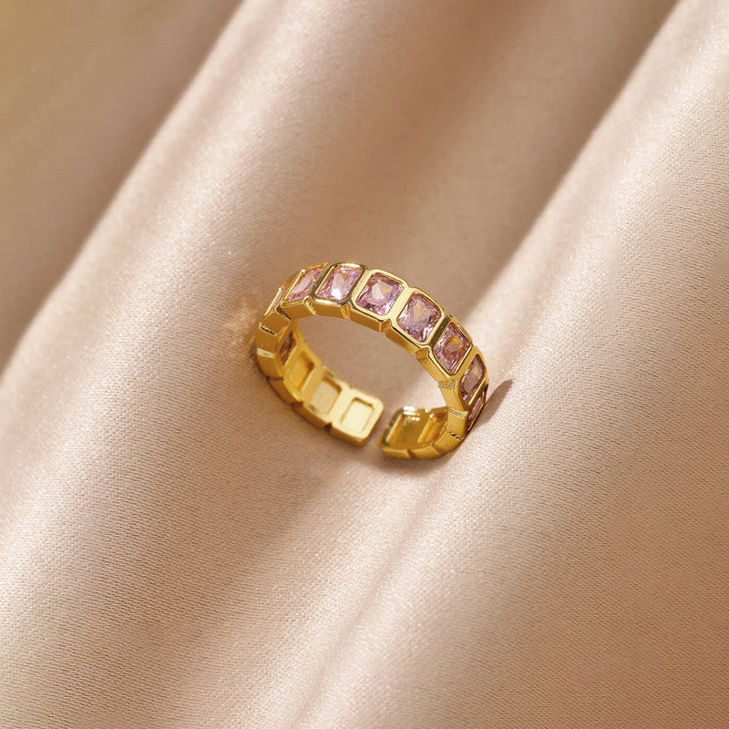 Gold-Plated Pink Square ADs Adjustable Ring