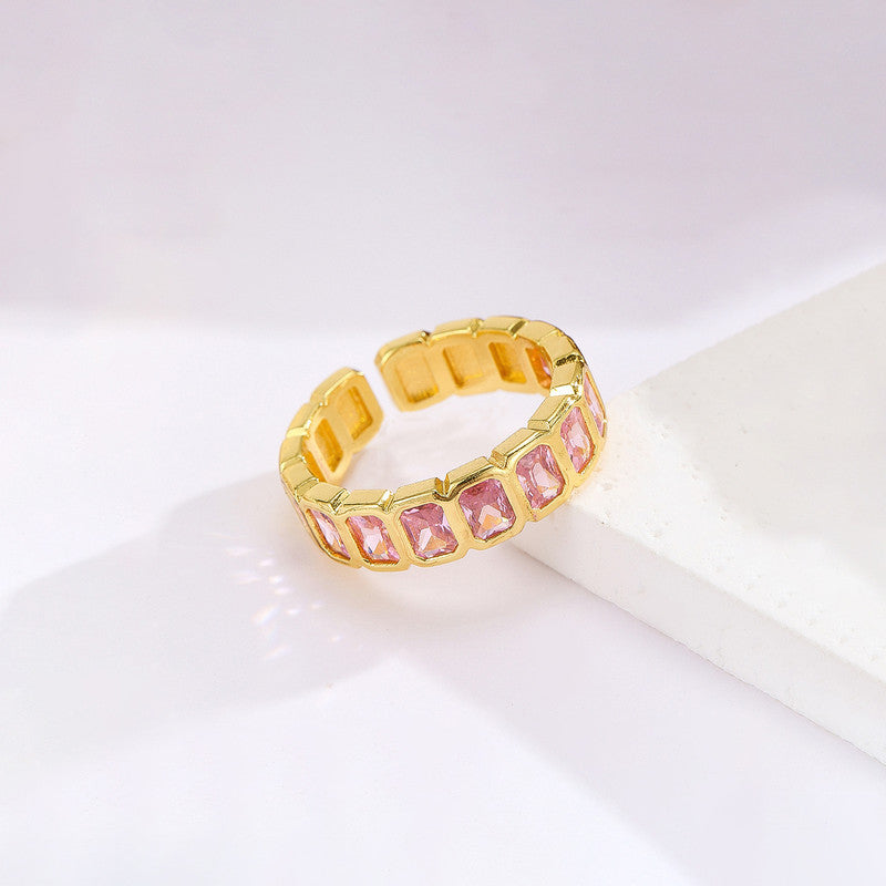 Gold-Plated Pink Square ADs Adjustable Ring