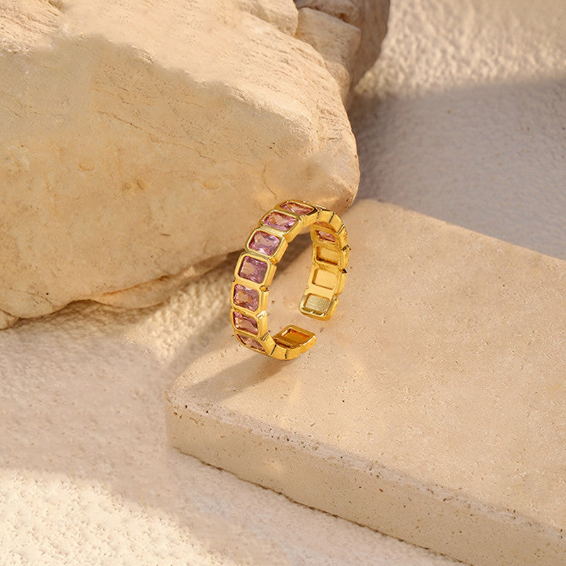 Gold-Plated Pink Square ADs Adjustable Ring