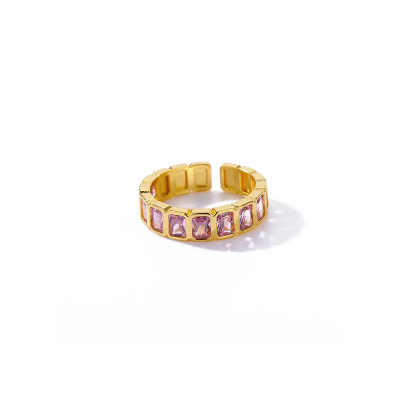 Gold-Plated Pink Square ADs Adjustable Ring