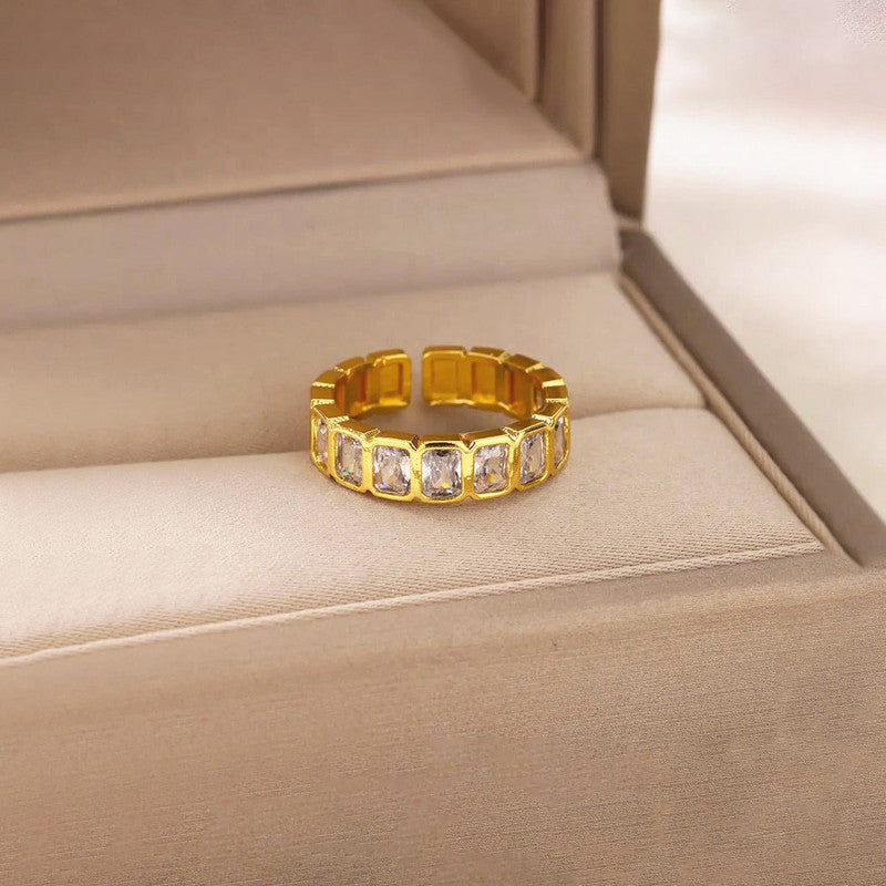 Gold-Plated White Square ADs Adjustable Ring