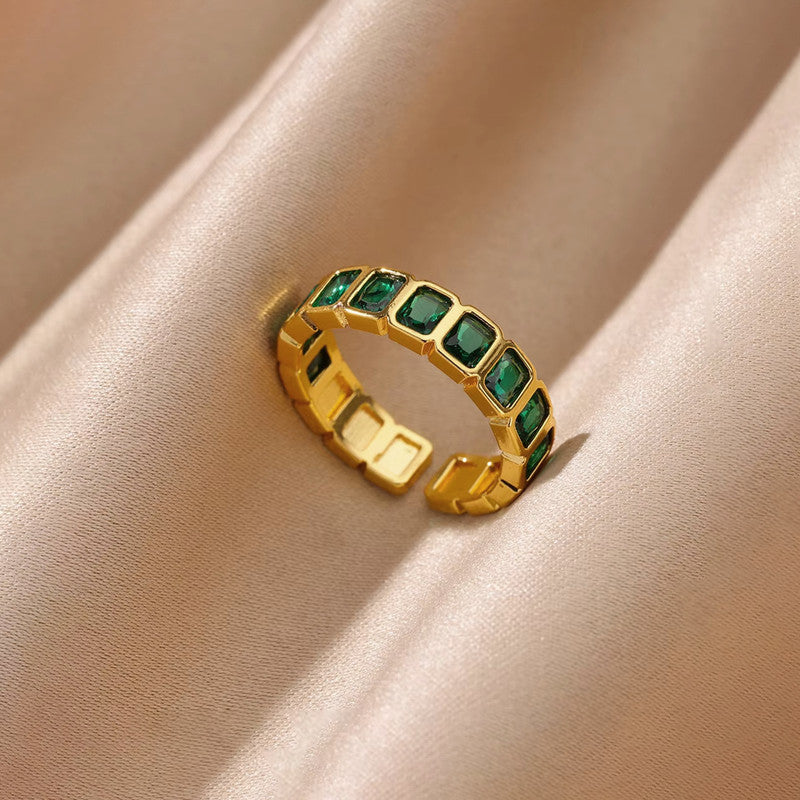Gold-Plated Green Square ADs Adjustable Ring