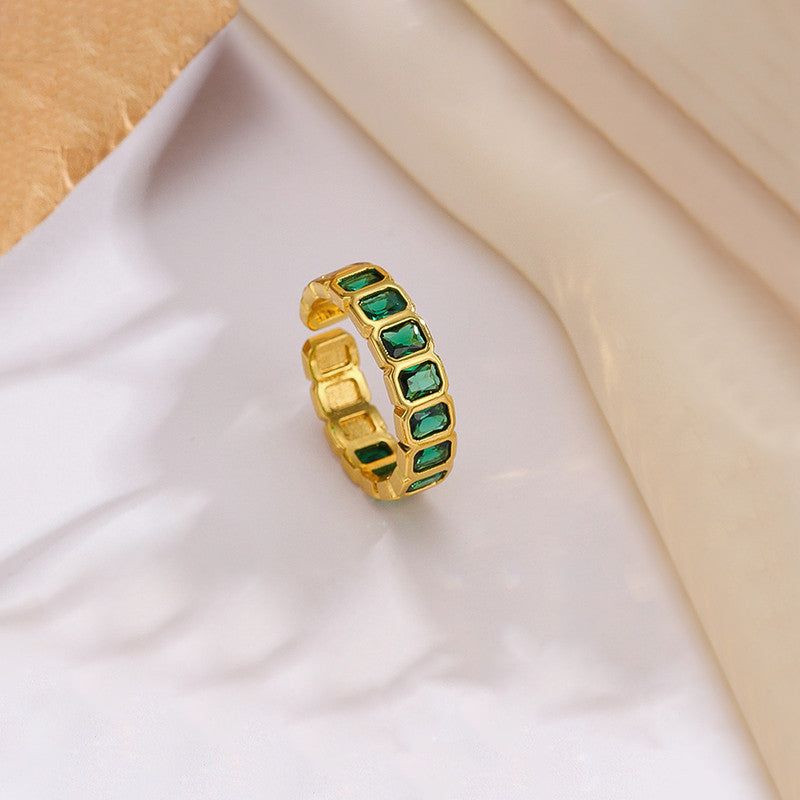 Gold-Plated Green Square ADs Adjustable Ring