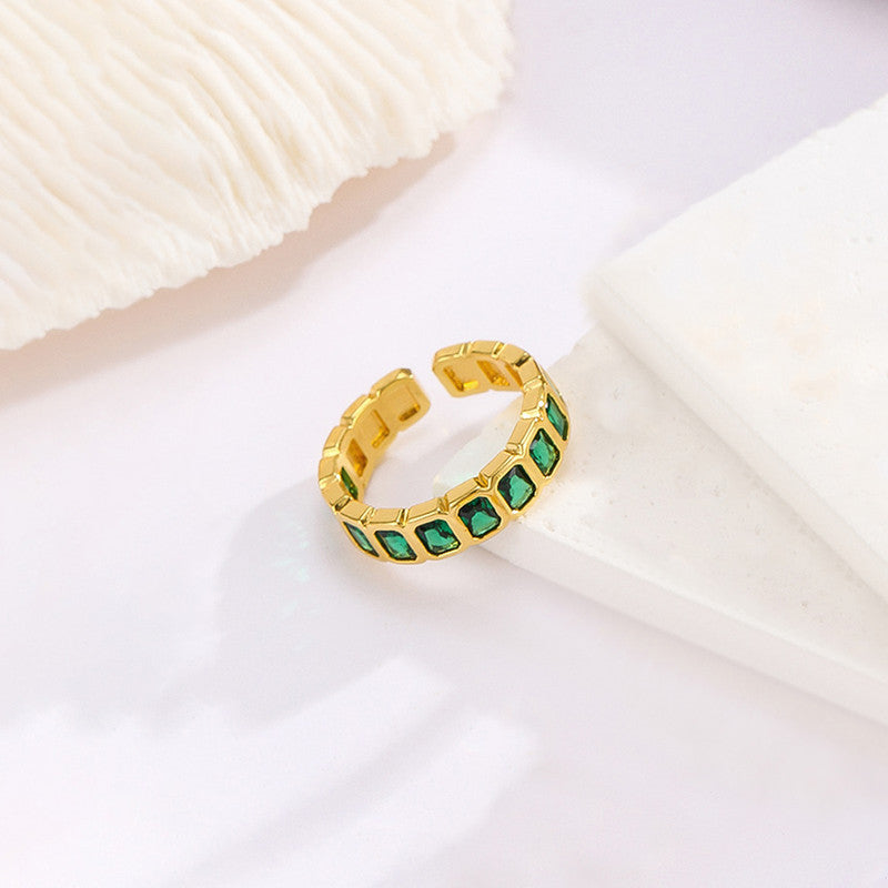 Gold-Plated Green Square ADs Adjustable Ring