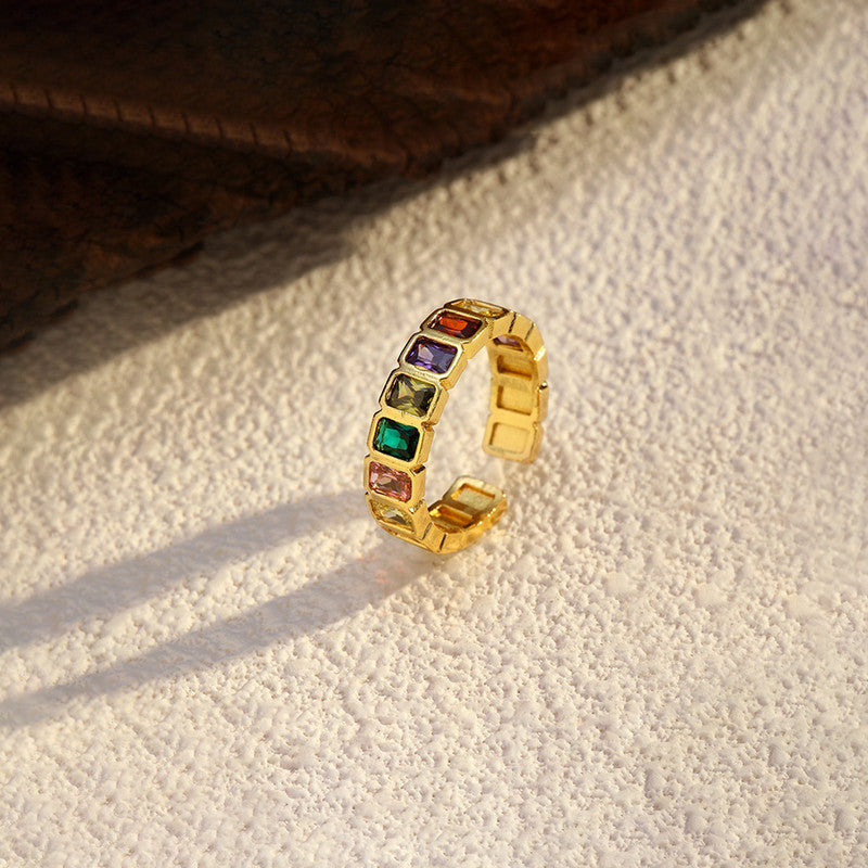 Gold-Plated Multicolor Square ADs Adjustable Ring
