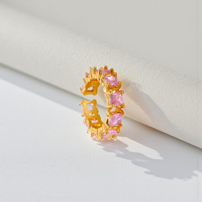Gold-Plated Multicolor Square ADs Adjustable Ring