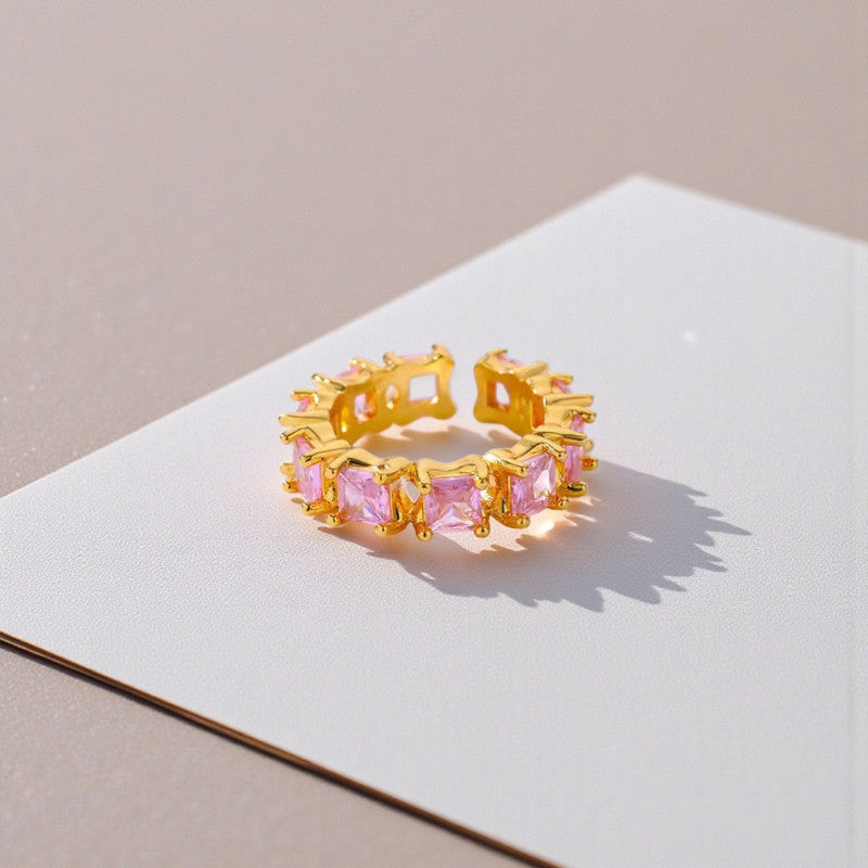Gold-Plated Multicolor Square ADs Adjustable Ring
