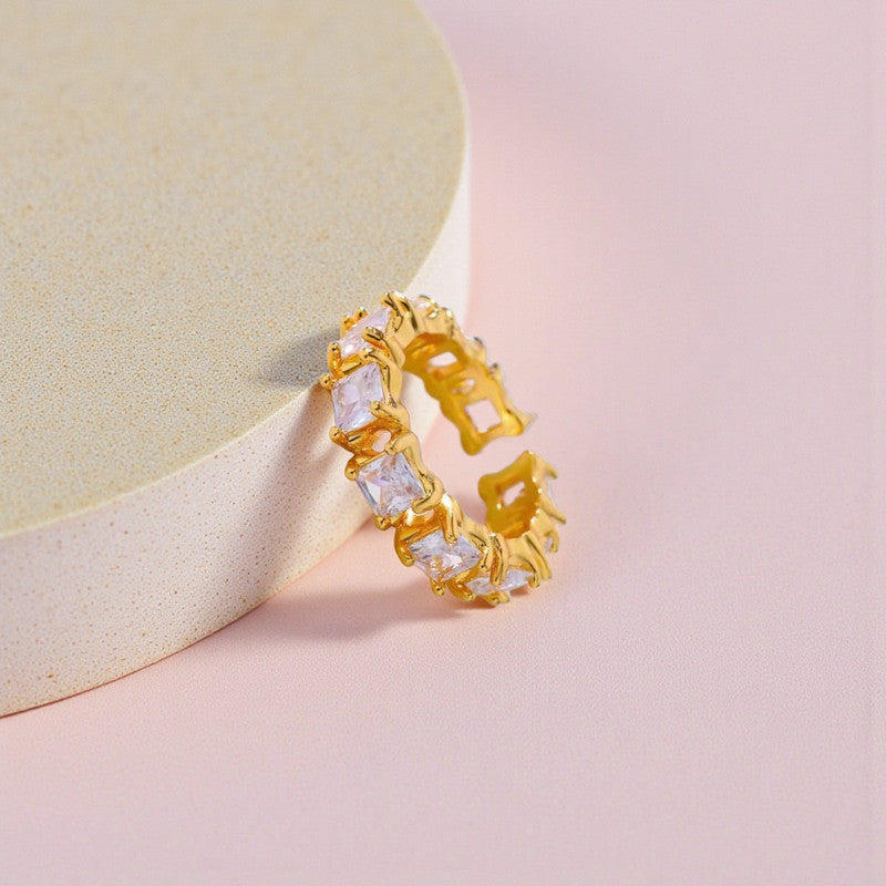Gold-Plated White Square ADs Adjustable Ring