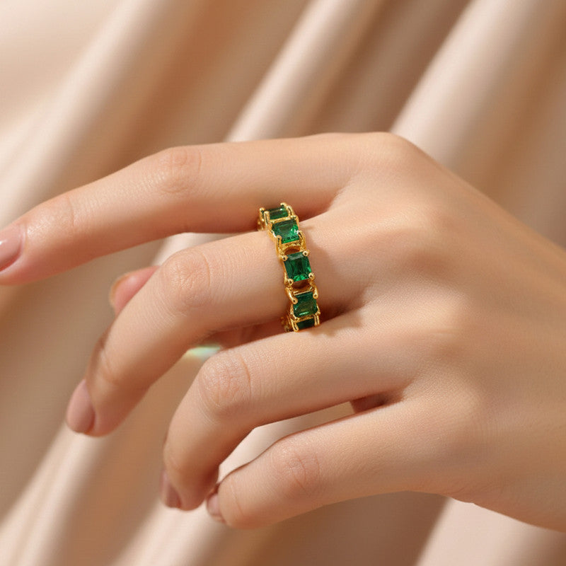 Gold-Plated Green Square ADs Adjustable Ring
