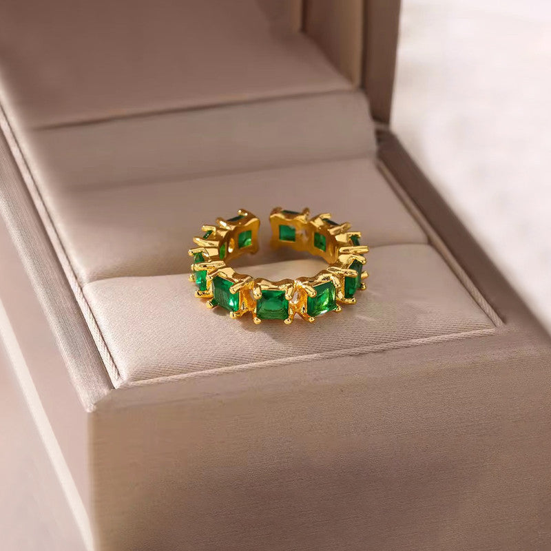 Gold-Plated Green Square ADs Adjustable Ring