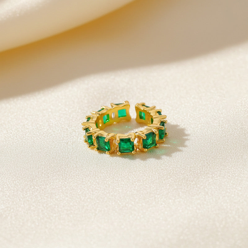 Gold-Plated Green Square ADs Adjustable Ring