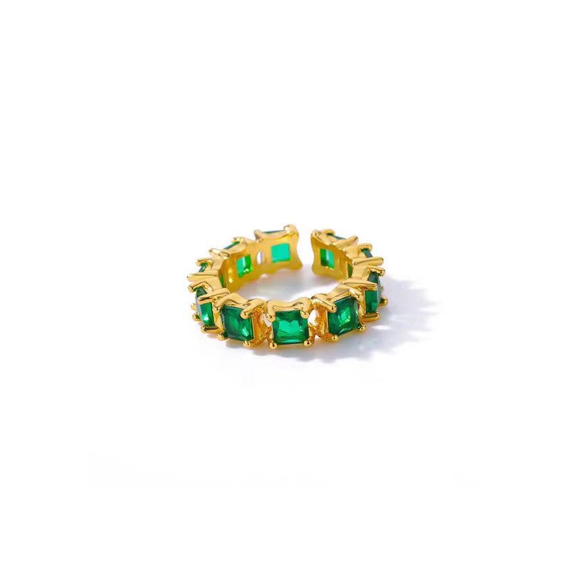 Gold-Plated Green Square ADs Adjustable Ring