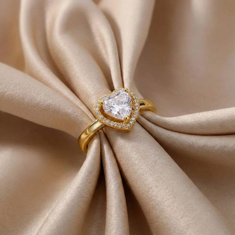 Gold-Plated Heart Themed Adjustable Ring