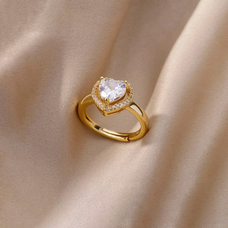 Gold-Plated Heart Themed Adjustable Ring