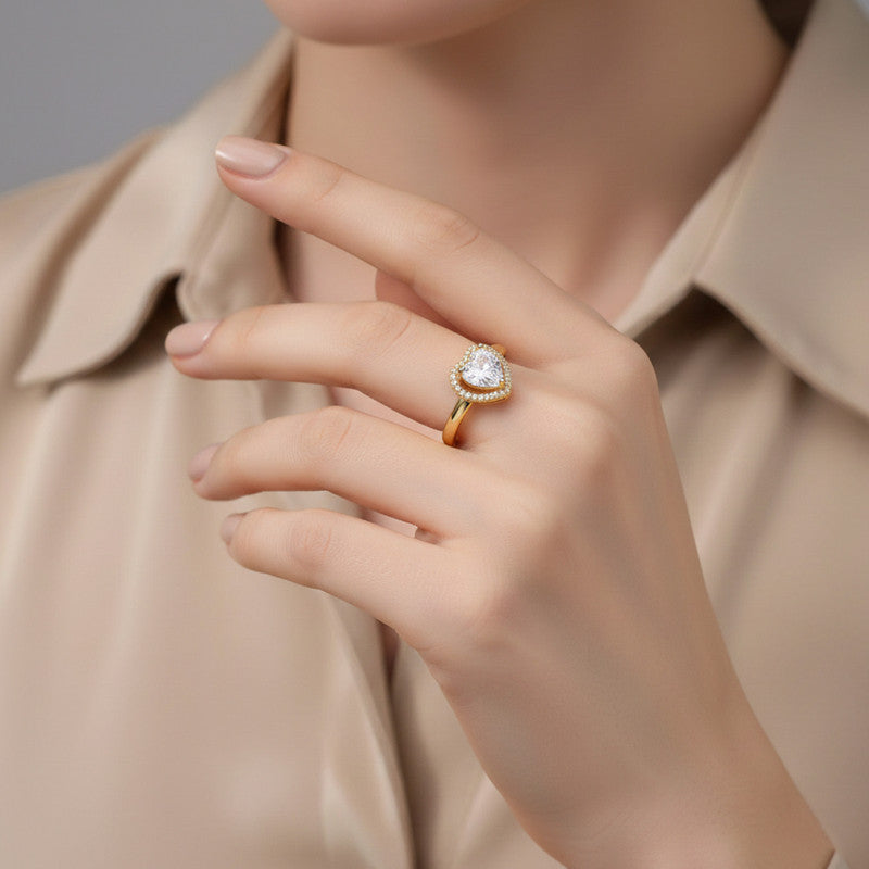 Gold-Plated Heart Themed Adjustable Ring