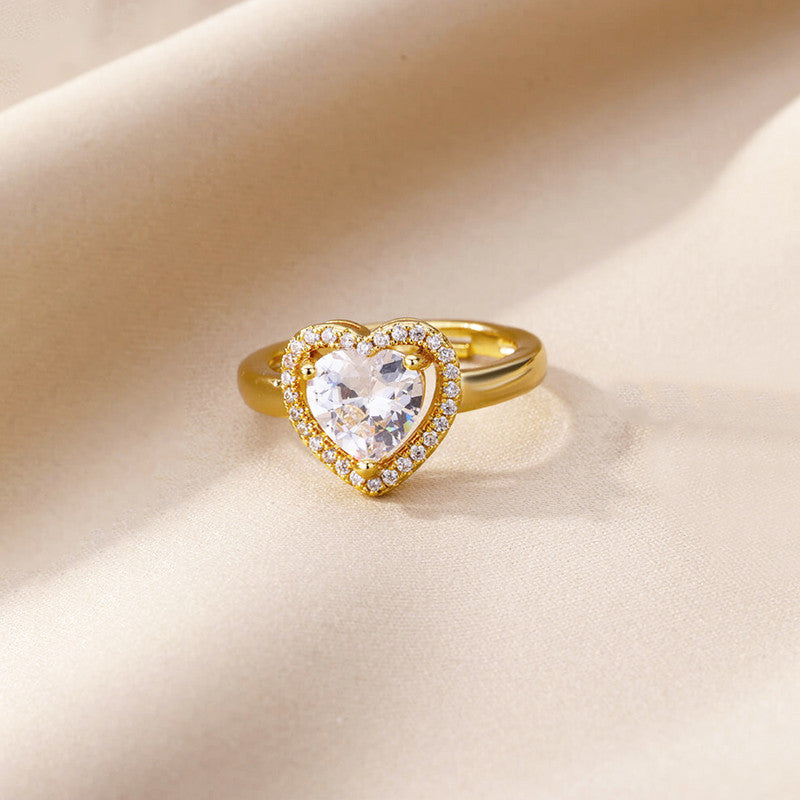 Gold-Plated Heart Themed Adjustable Ring