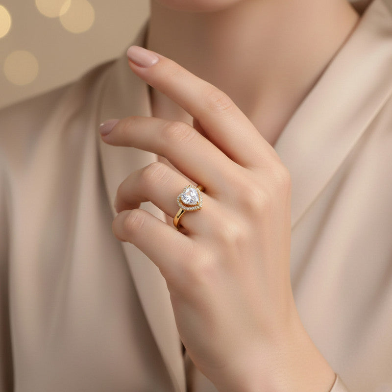 Gold-Plated Heart Themed Adjustable Ring