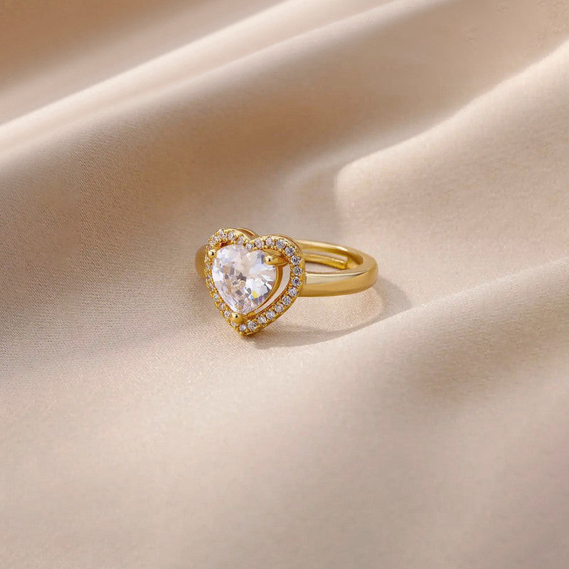Gold-Plated Heart Themed Adjustable Ring