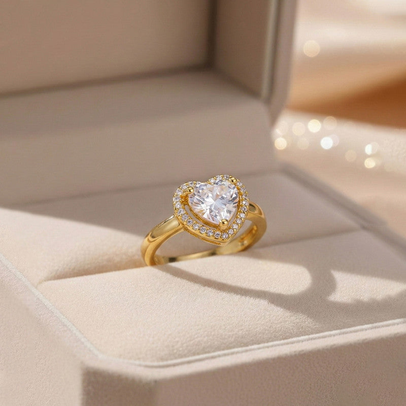Gold-Plated Heart Themed Adjustable Ring