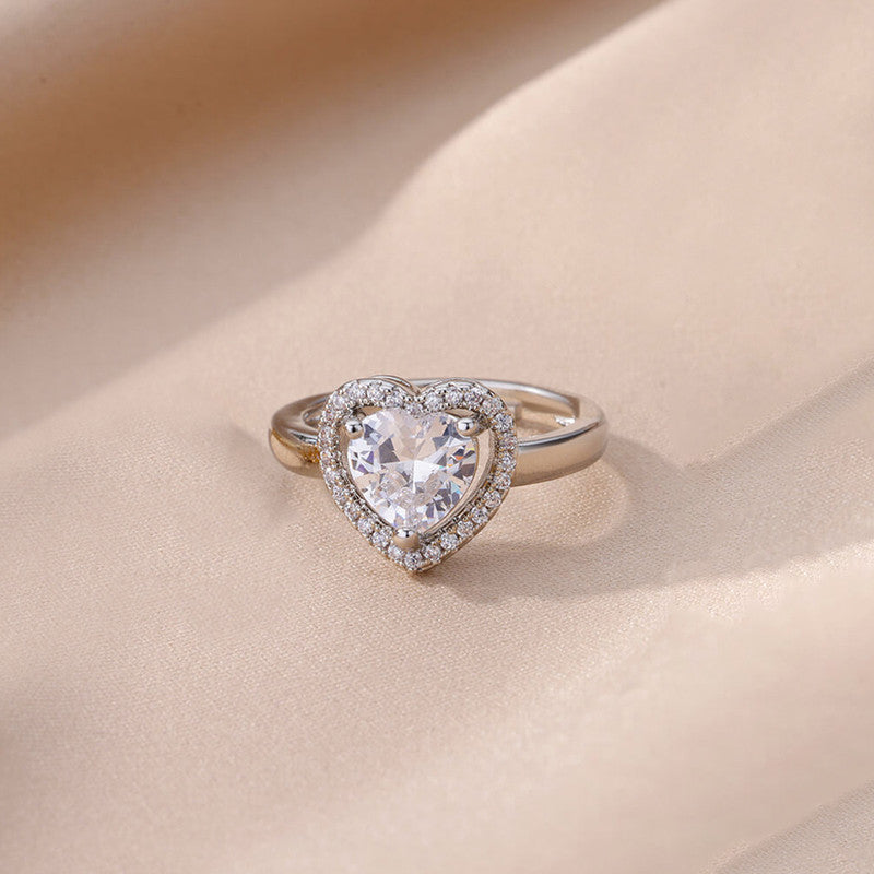 Silver-Plated Heart Themed Adjustable Ring