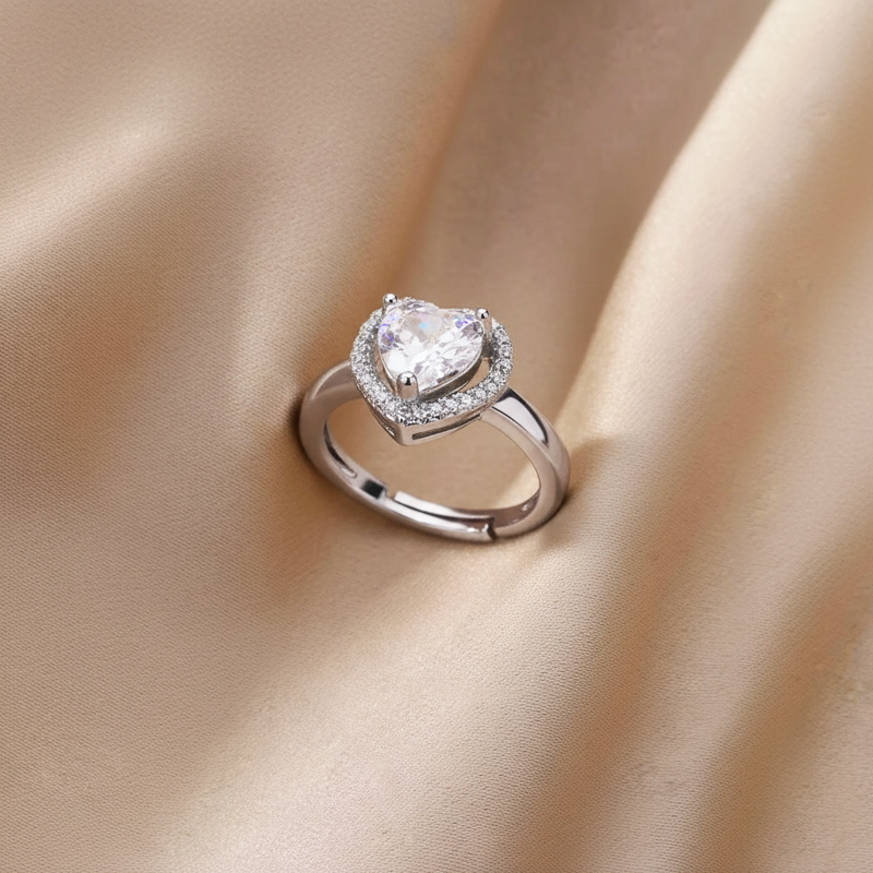 Silver-Plated Heart Themed Adjustable Ring