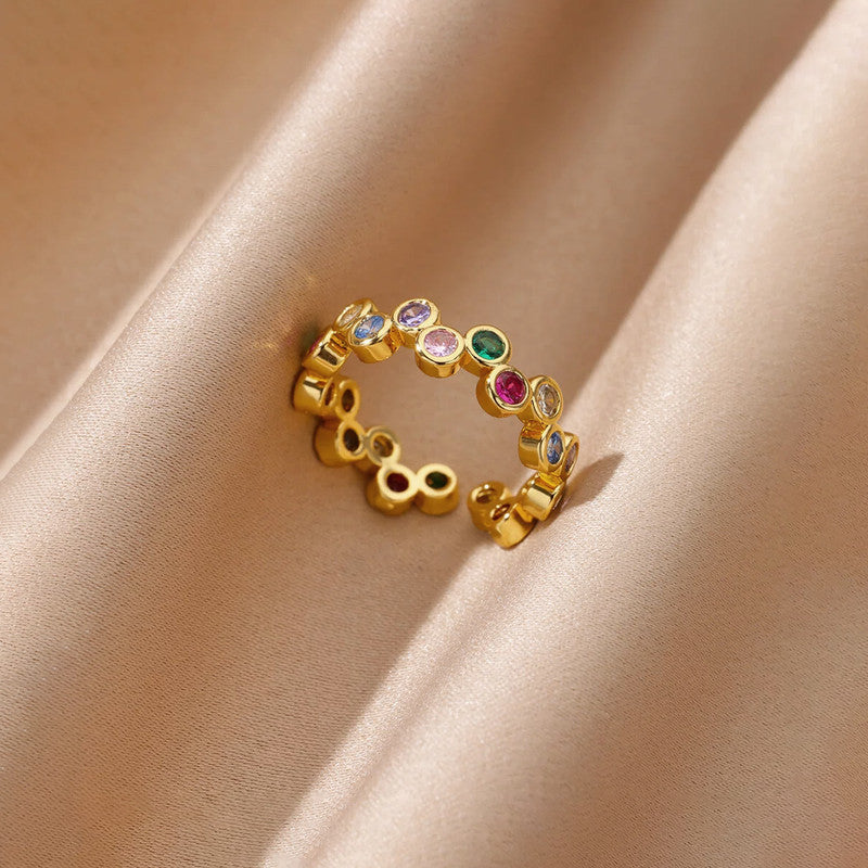 Gold-Plated Multicolor Round ADs Adjustable Ring