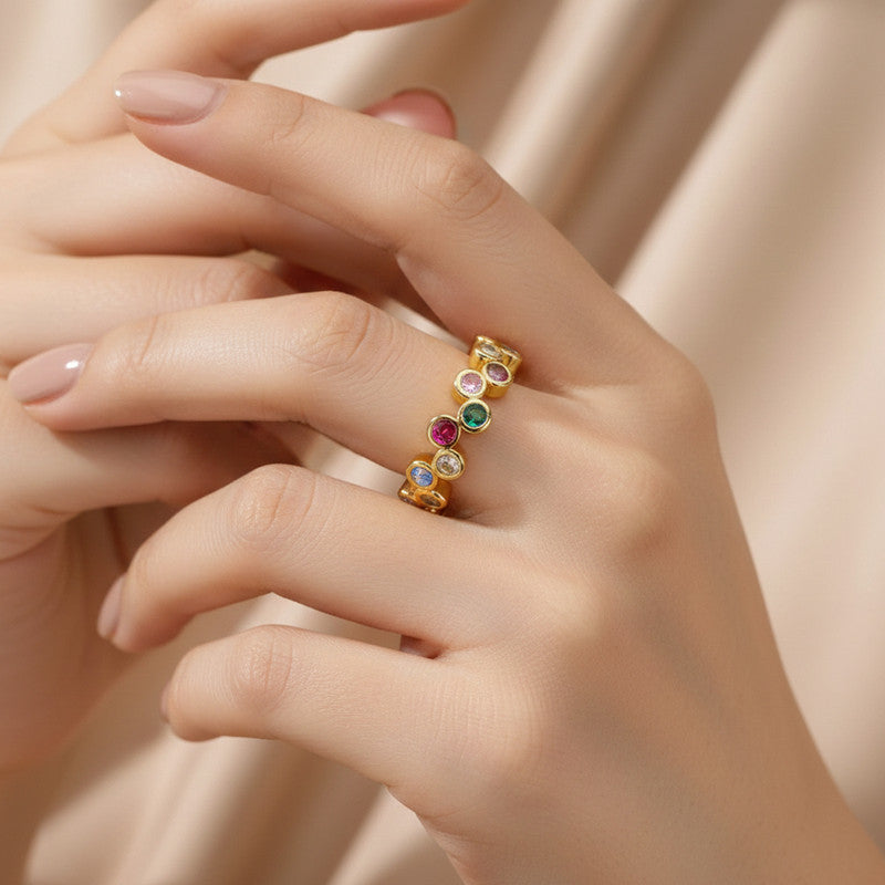 Gold-Plated Multicolor Round ADs Adjustable Ring