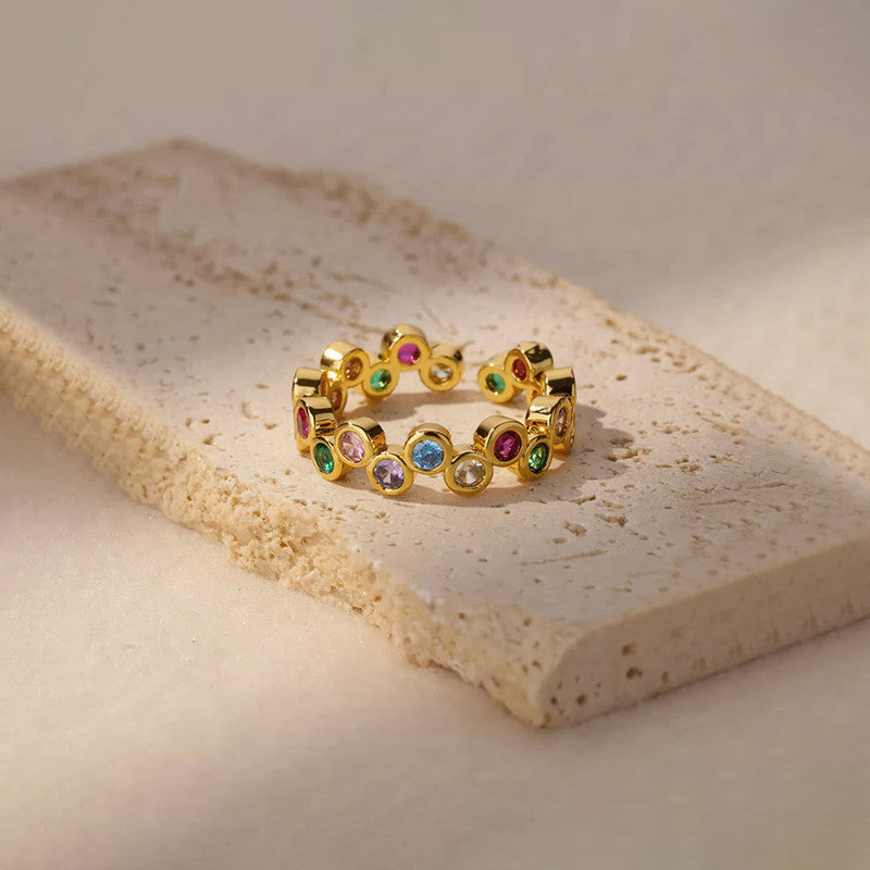 Gold-Plated Multicolor Round ADs Adjustable Ring