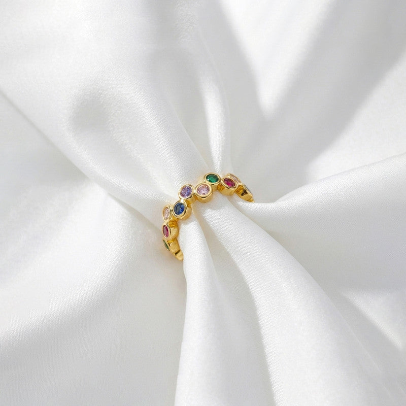 Gold-Plated Multicolor Round ADs Adjustable Ring