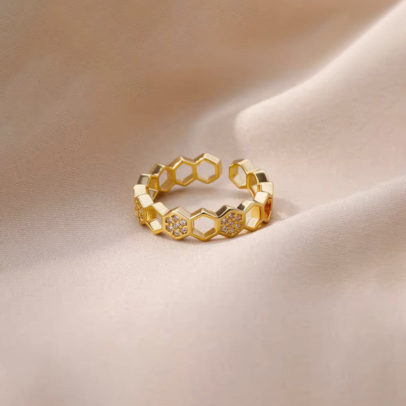 Gold-Plated Hexagonal Adjustable Ring