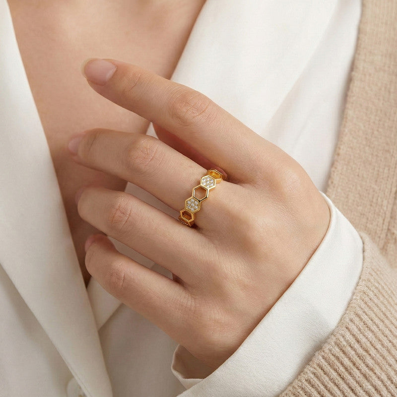 Gold-Plated Hexagonal Adjustable Ring