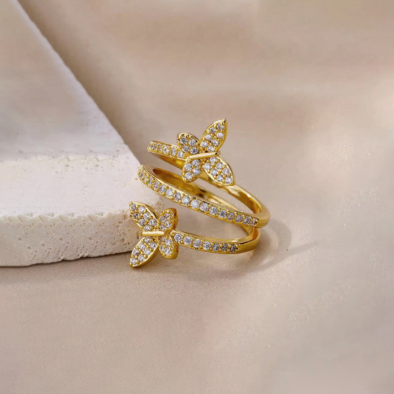 Gold Plated Butterfly Shaped Adjustable Ring