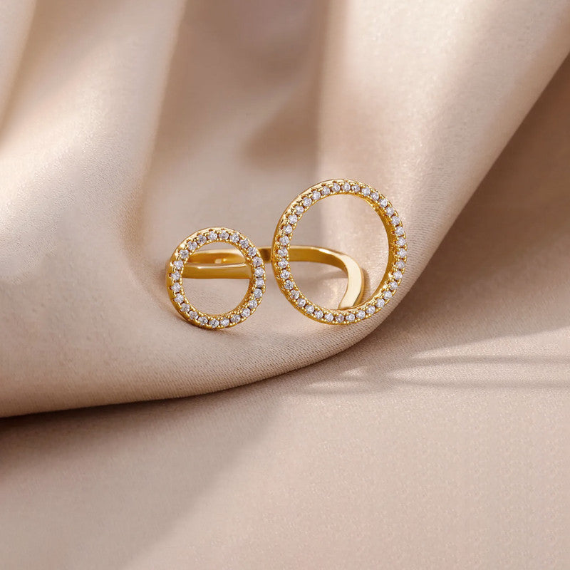 Gold-Plated Large Circular Hoops American Diamond Adjustable Ring