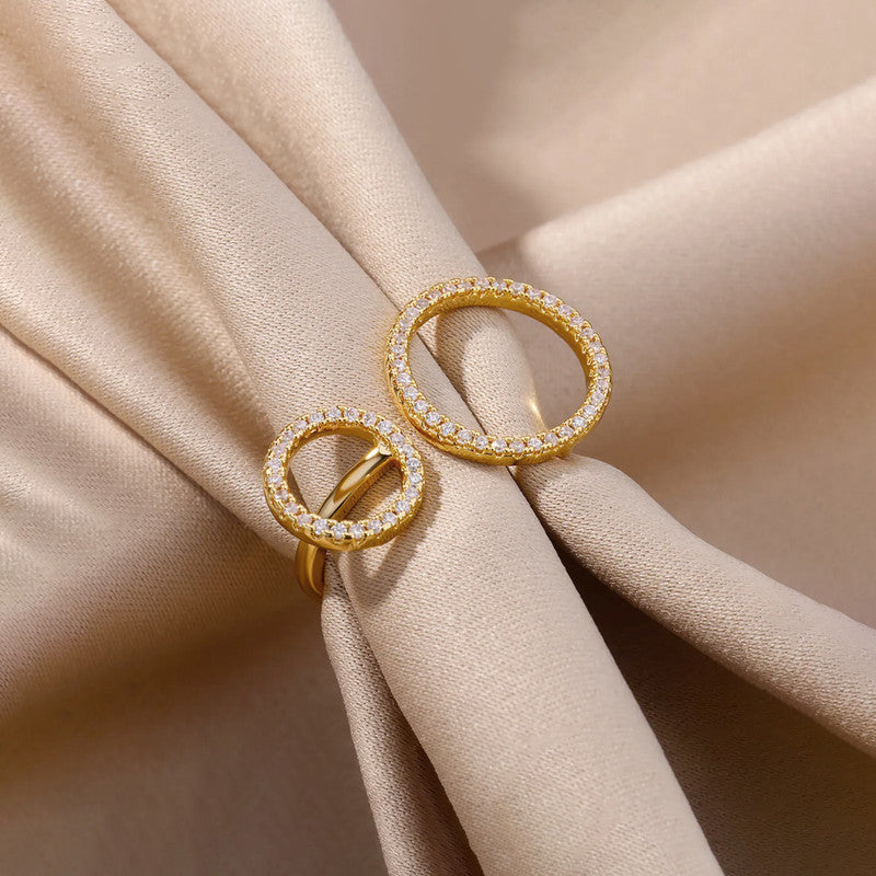 Gold-Plated Large Circular Hoops American Diamond Adjustable Ring